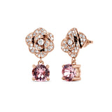 Náušnice Květ růže s růžovým krystalem 